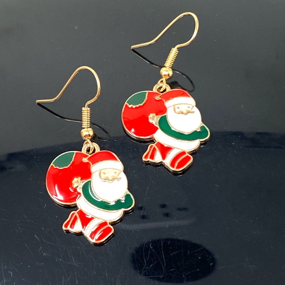 Authentic Betsey Johnson Santa Clause Enamel Red, White, Green Earrings.